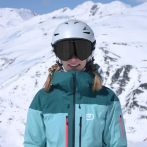 A female wearing an Infinity 2 Black - Onyx Black goggles - Front view