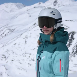 A female wearing an Infinity 2 Black - Onyx Black goggles - Front side view