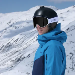 A male wearing an Infinity 2 White - Onyx Black goggles - Front side view