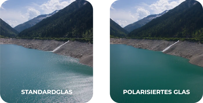 Polarisiertes Sonnenbrillenglas, das Blendungen durch reflektierende Oberflächen reduziert